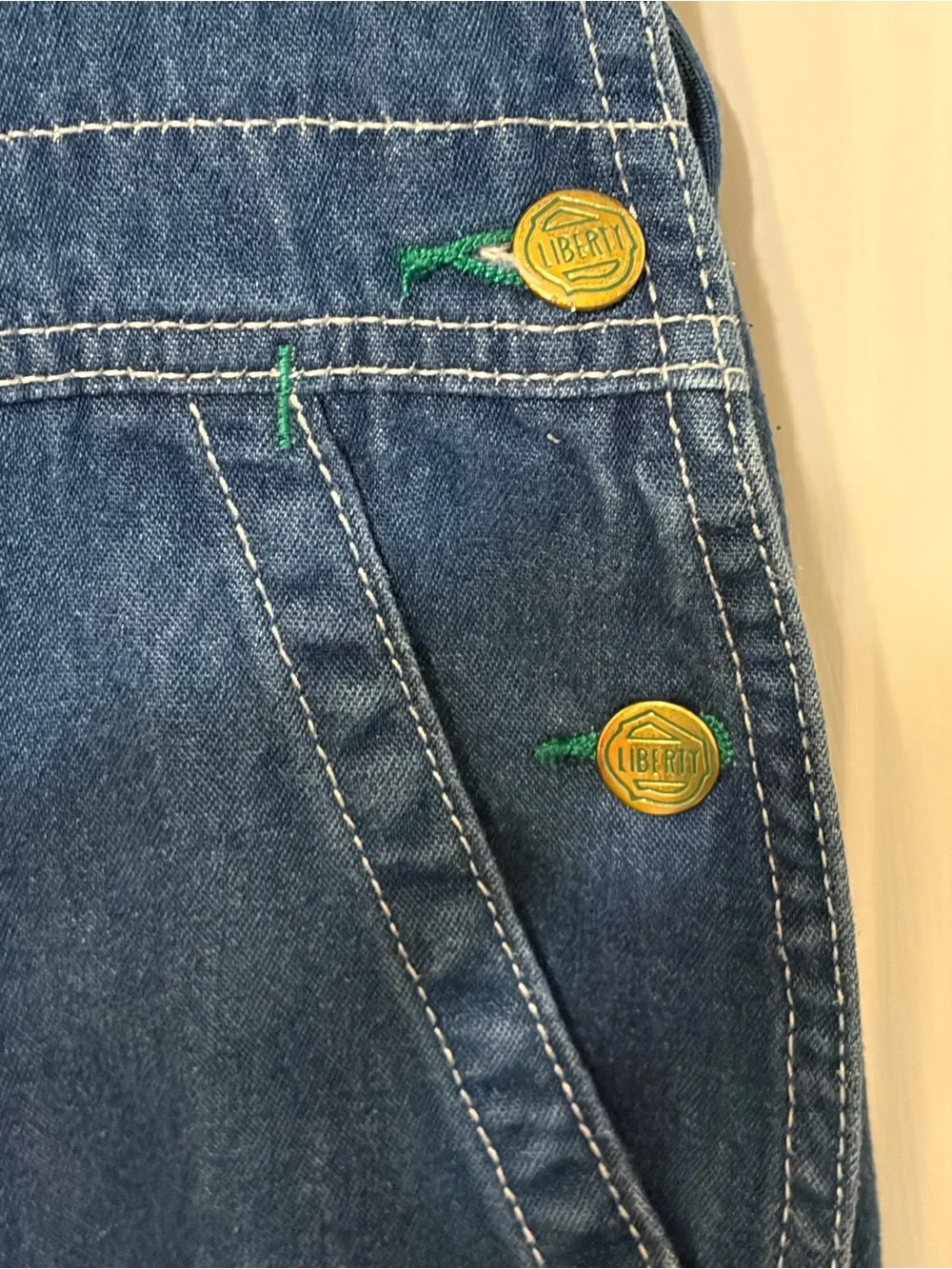 Vintage Liberty Boys Classic Multi-Pocket Bib Denim Overalls w/Green Size 14R
